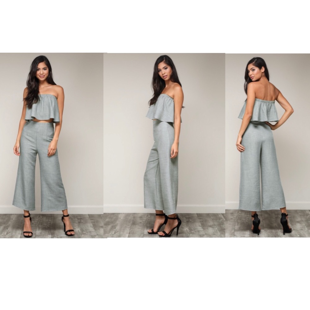 MayMay’s Two Piece Sage Crop Top & Culottes  Set - Picture 6 of 8